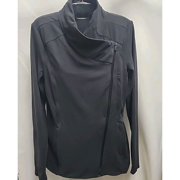 Athleta Jackets & Blazers - Athleta Blissout Black Jacket Thumbs Holes Wicking Full Asymmetric Zip Womens S